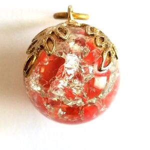 Vintage crackle glass marble pendant orange gold tone